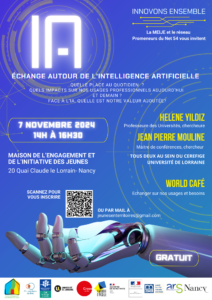 échange autour de l'Intelligence artificielle à Nancy le 7 novembre de 14h à 16h30